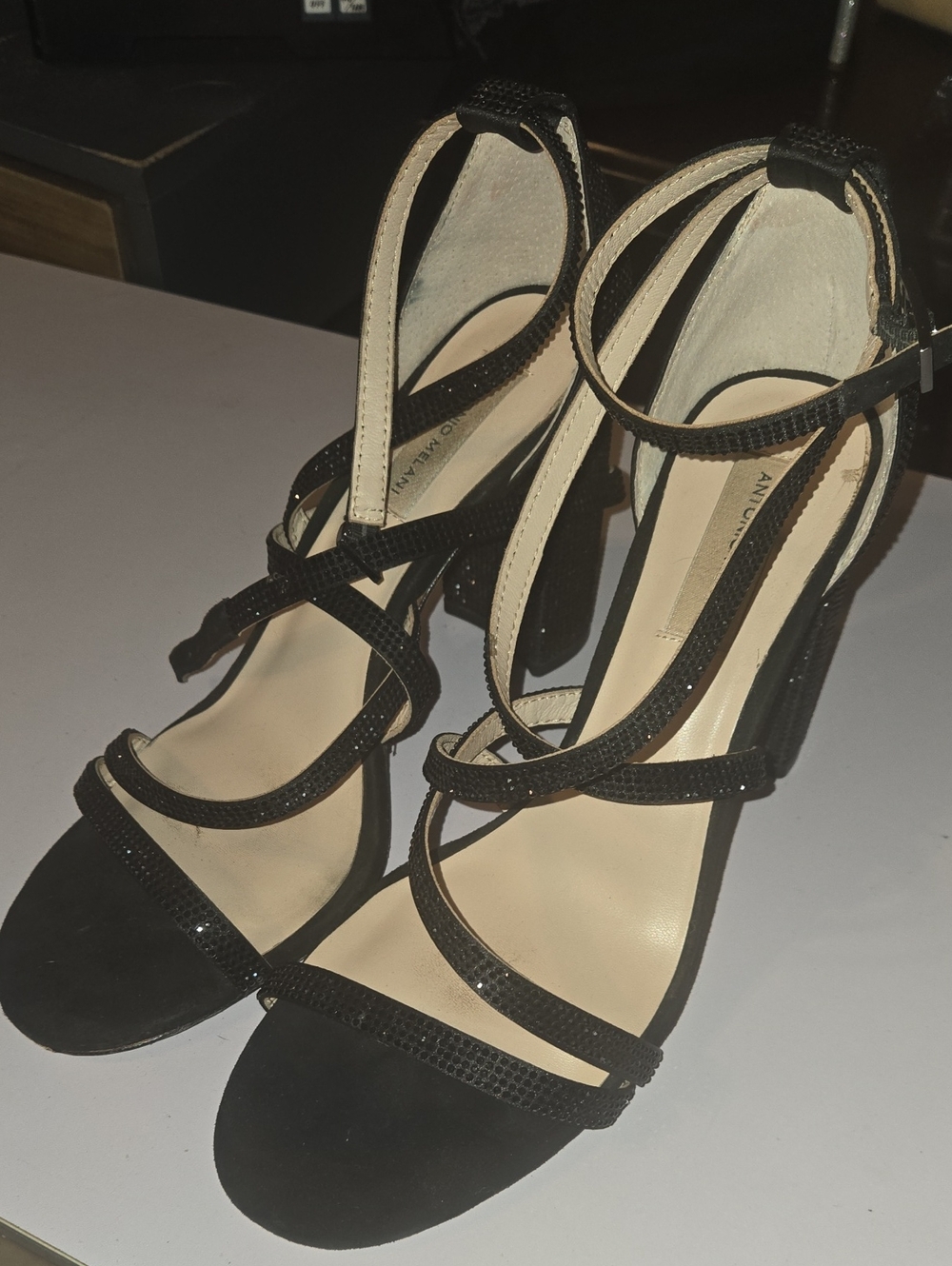 ANTONIO MELANI Black Strappy High Heel Sandals